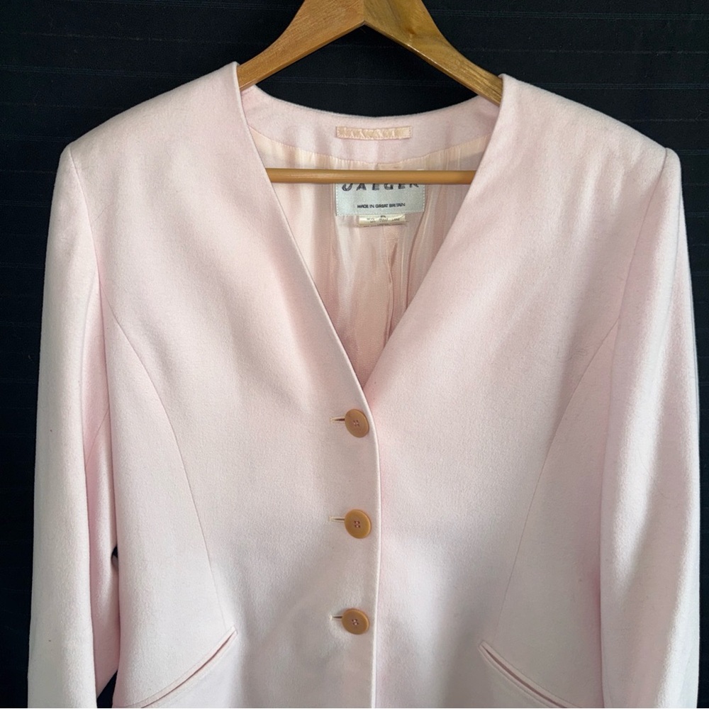 Jaegar Wool Silk Blend Pink 2 pc Skirt Suit Womens 10 Vintage British Luxury - Picture 6 of 16